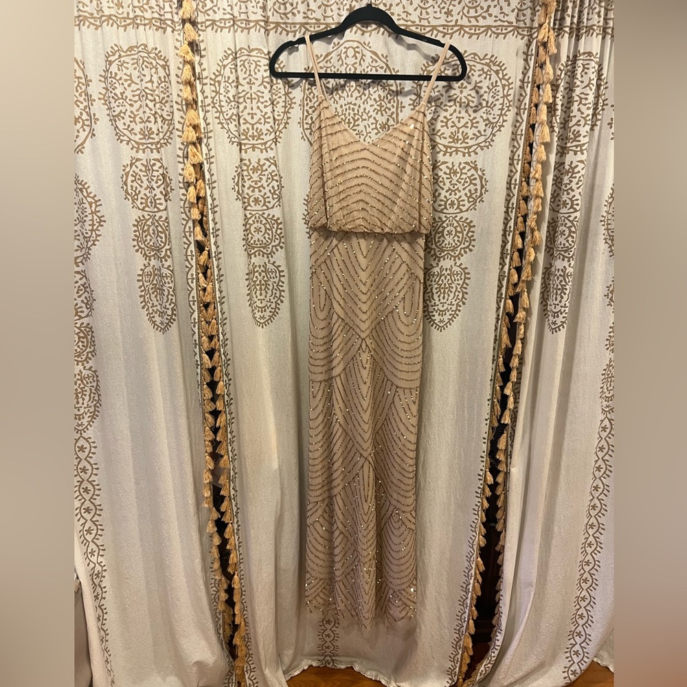 Adrianna Papell Gold Beaded Maxi Dress